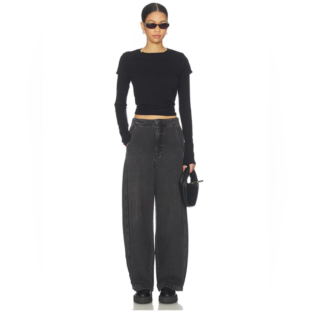pistola High Rise Wide Leg Jeans in Charcoal Black
